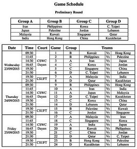 2015男篮亚锦赛赛程:中国首战新加坡